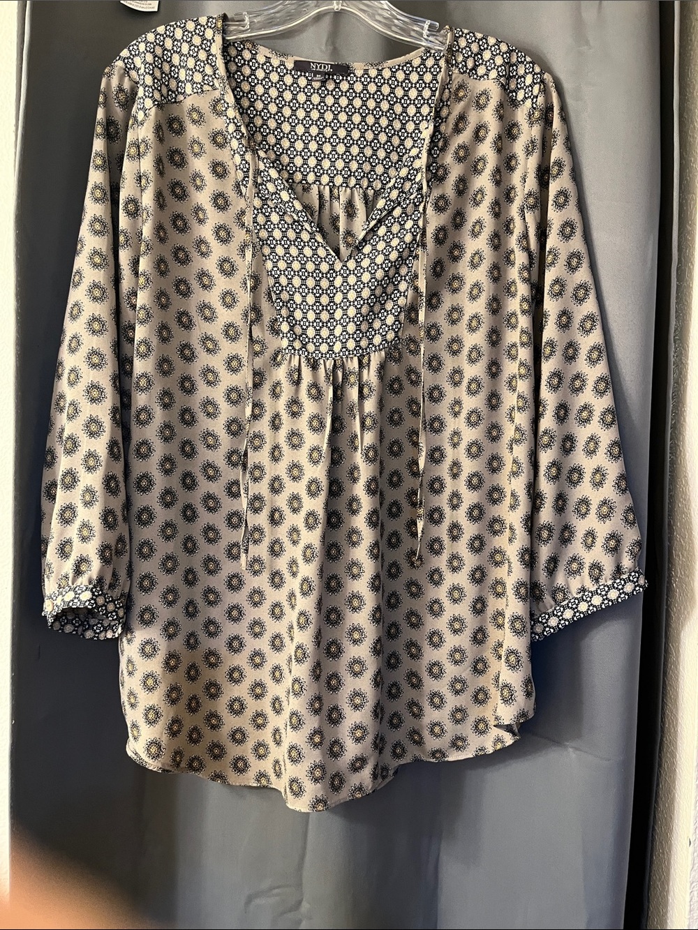 NYDJ Cream Tunic with Navy Geometric Trim